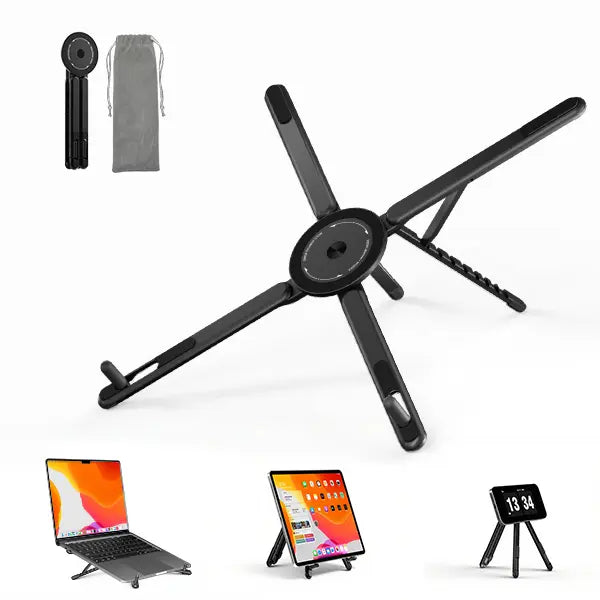 Viozon Foldable Aluminum Laptop Stand – Adjustable Desk Riser with Magnetic Phone Holder for 10–16” Laptops (Silver)