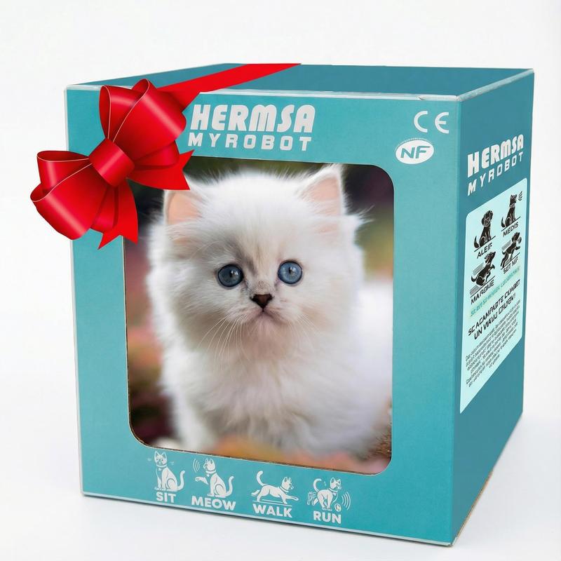 Interactive Robot Kitten, Realistic PlushHoliday HaulRobotic Cat Toy That Walks, Wags Tail & MakesSounds, Cute Pet Toy Gift for Kids & Adults