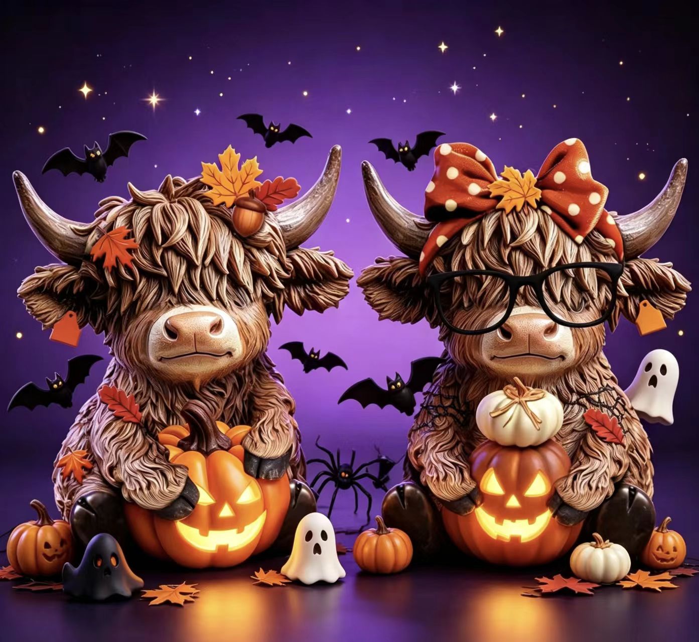 Gejoy Highland Cow Gift Halloween 3D Highland Cow Statue Holiday Seasonal Decoration Scottish Cow Figures Ornaments Gift for Women Men CowBoy Farmer Cattle Lovers, Summer Holiday Party Gift, Bathroom Decor, Housewarming Gift