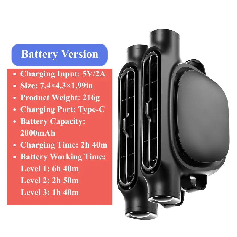 Dual Turbo USB Car Seat Fan with Independent Switch & Adjustable Air Outlet | High-Power Rear Seat Cooling