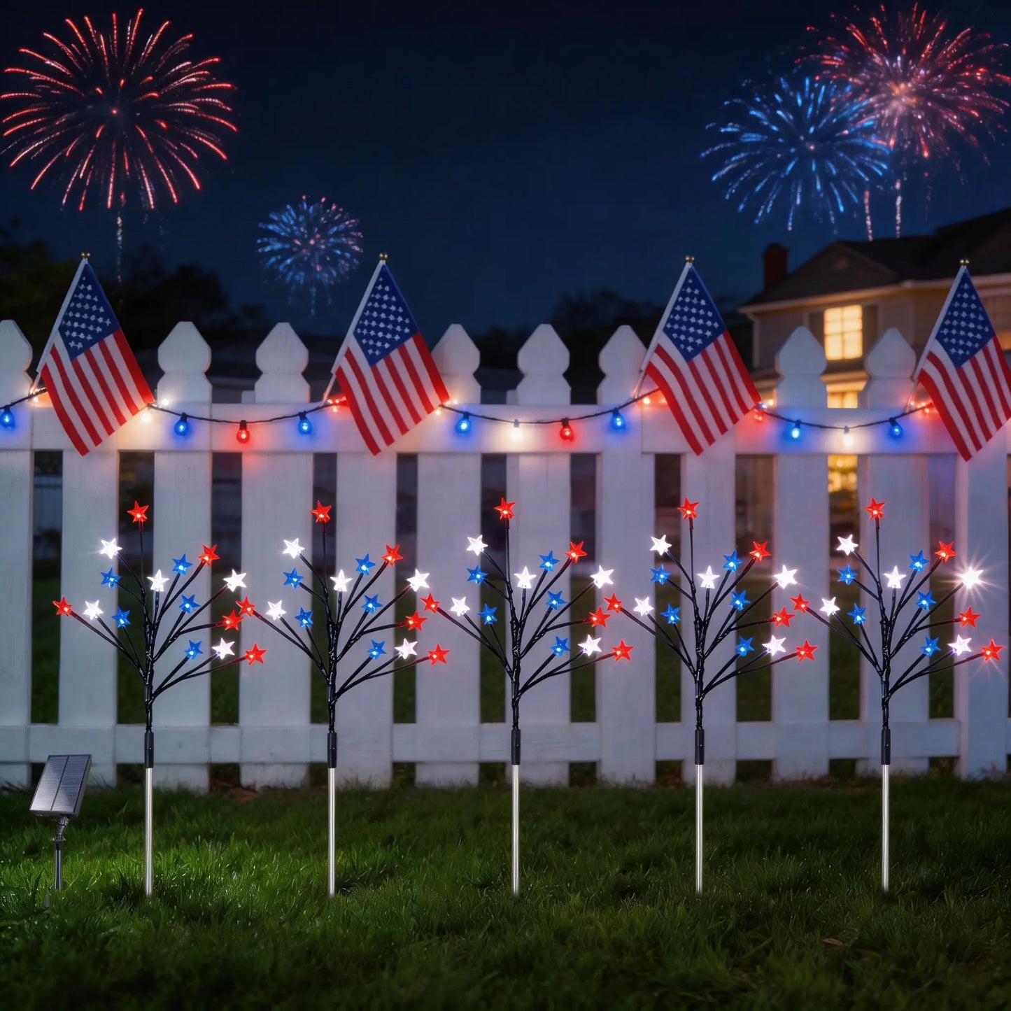 8-Piece Flag Light Set, 4th of July Decorations 8 Lighting Modes, 8-in-1 American Flag Solar Lights, Memorial Day Decorations Featuring Red, White, and Blue Lights for Independence Day Pathway Garden Decorations Yard Pathway