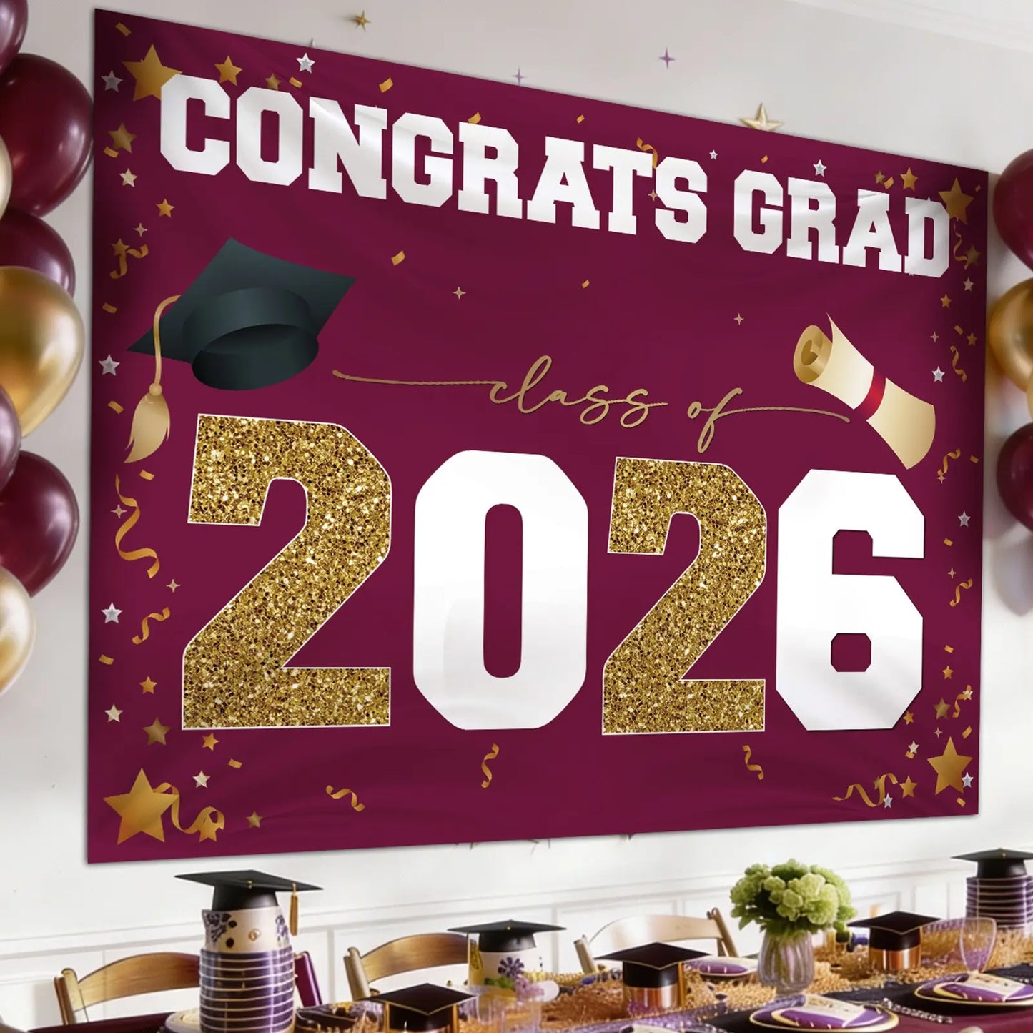 Class of 2026 Graduation Banner (47"x67") - Blue & Gold Congrats Grad Backdrop