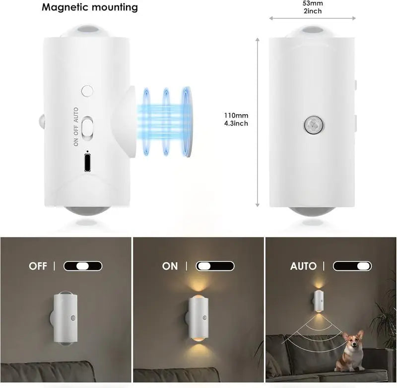 Smart Rechargeable Motion Sensor LED Night Light – RGB Ambient Wall Lamp