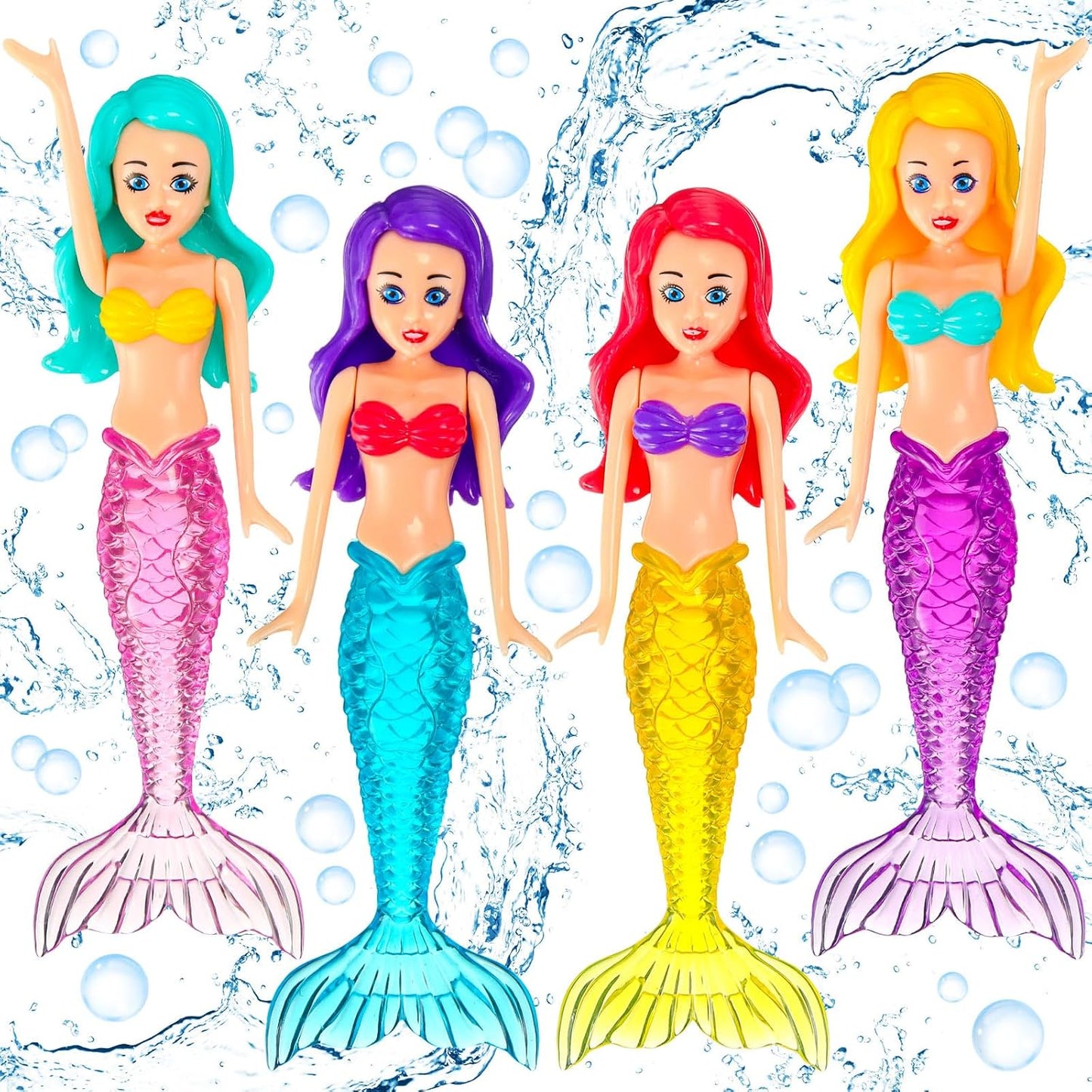 4 Counts Colorful Mermaid Dive Bath Toys, Fun Pool Swimming Game Set for Boys, Girls, Teens and Adults, Ideal for Pool Parties, Swimming Pool Sets