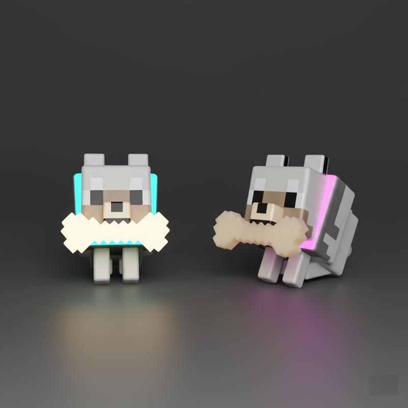 DIYCOM Pixel Wolf LED Night Light Game Style Wolf Lamp with Glowing Bone and RGB Collar Stylish Room Decor Christmas and New Year Gift Idea