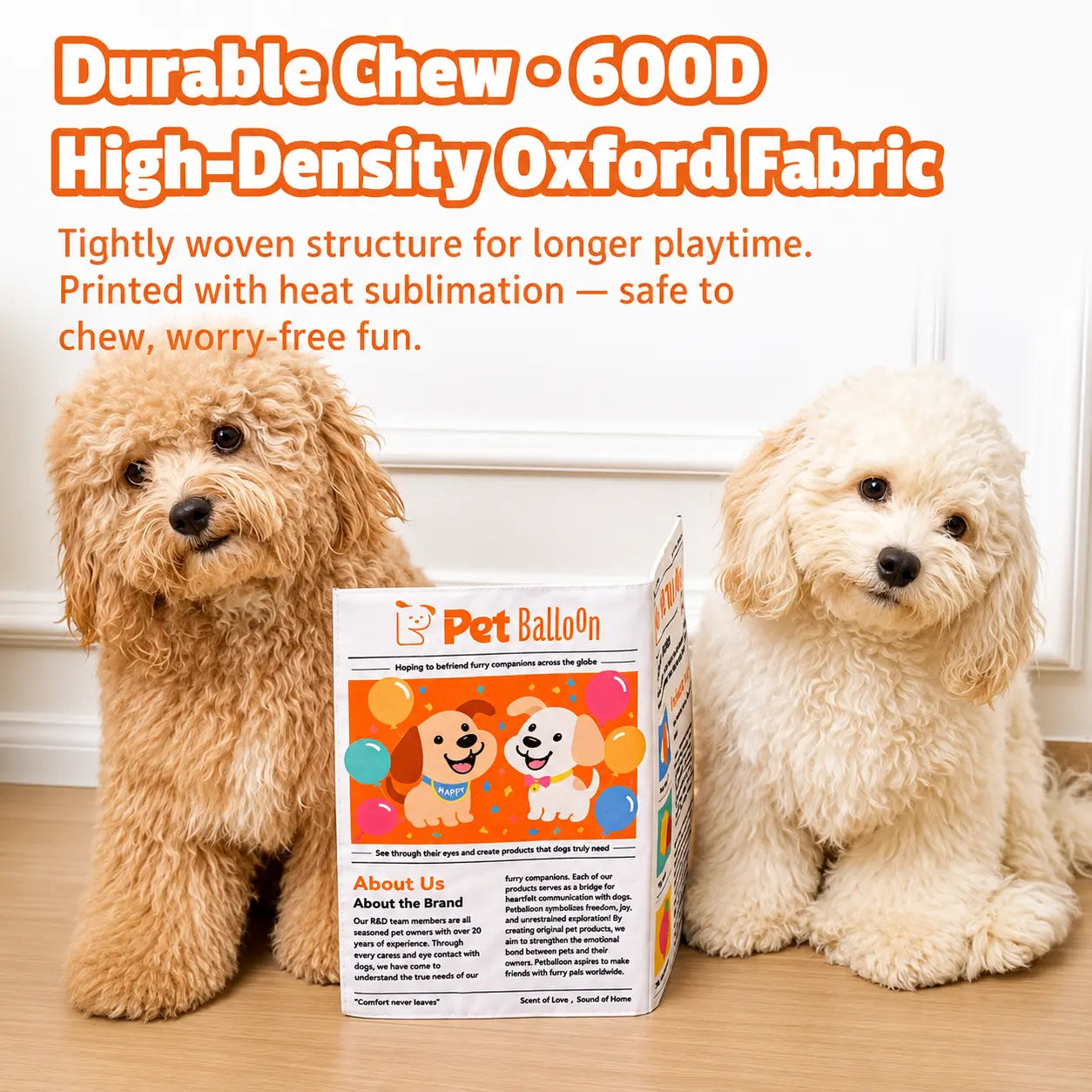 Durable Crinkle Balloon Dog Toy - Newspaper Print Chew Toy for Boredom Relief & Teeth Cleaning