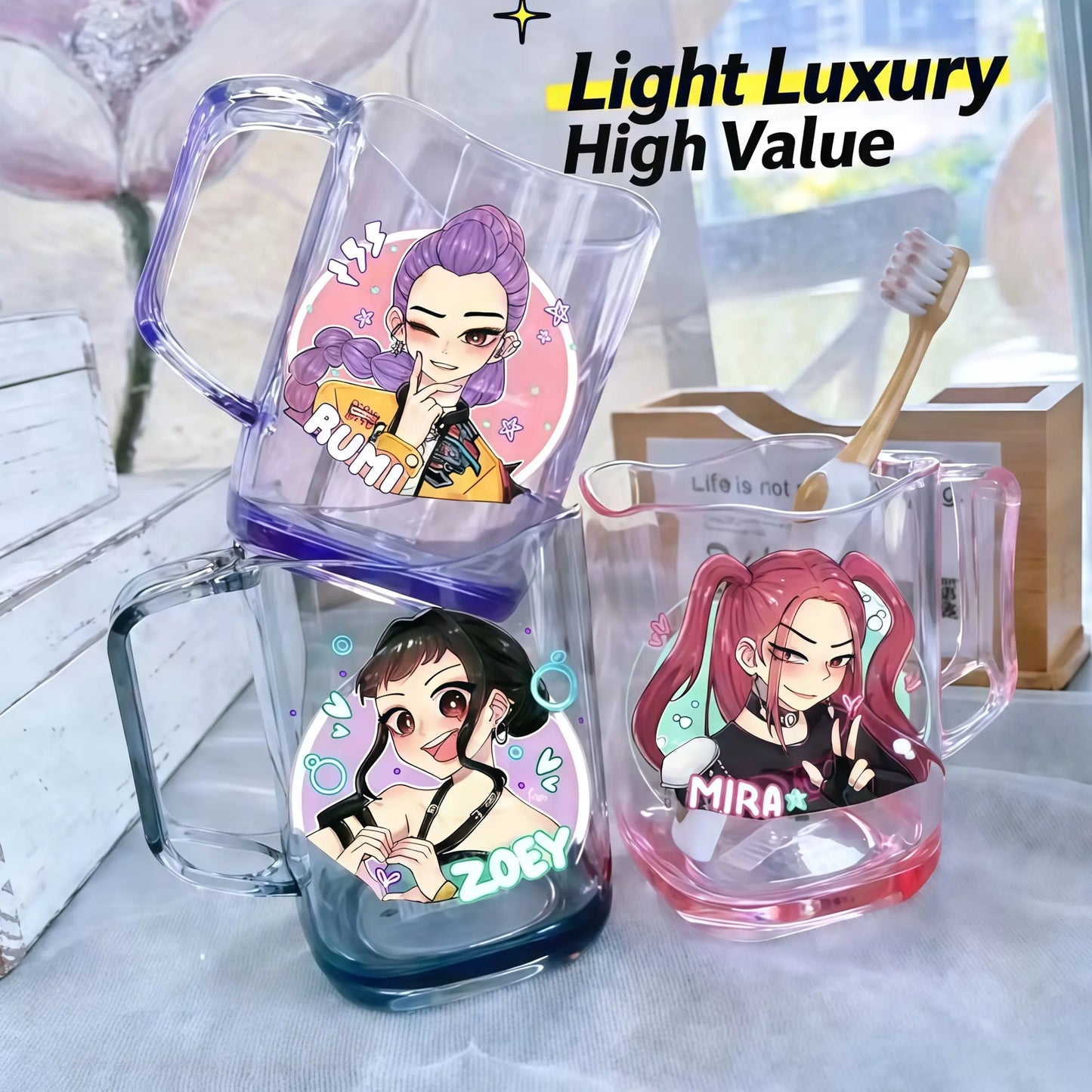 Cute Cartoon Character Acrylic Toothbrush Holder & Cup Set