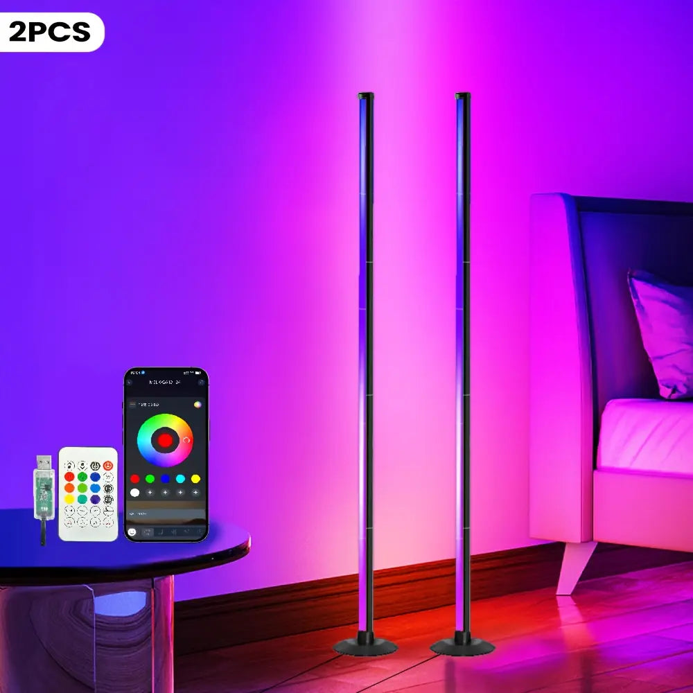 Smart RGB LED Corner Floor Lamp – App & Remote Controlled Ambient Light