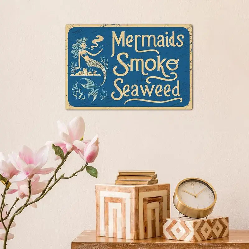Vintage Mermaid Letter Pattern Metal Sign, 1 Count Retro Decorative Plaque, Wall Decor for Home Farmhouse Living Room Dorm Bedroom, Farmhouse Decoration, Home Decor Products