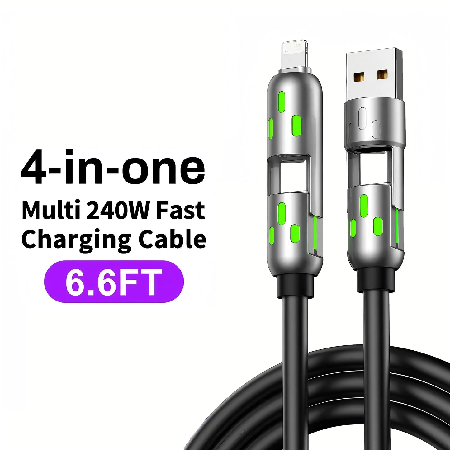 EXAVON 4-in-1 USB-C Cable (6.6FT) – PD Fast Charge & Data Sync Multi-Port Adapter
