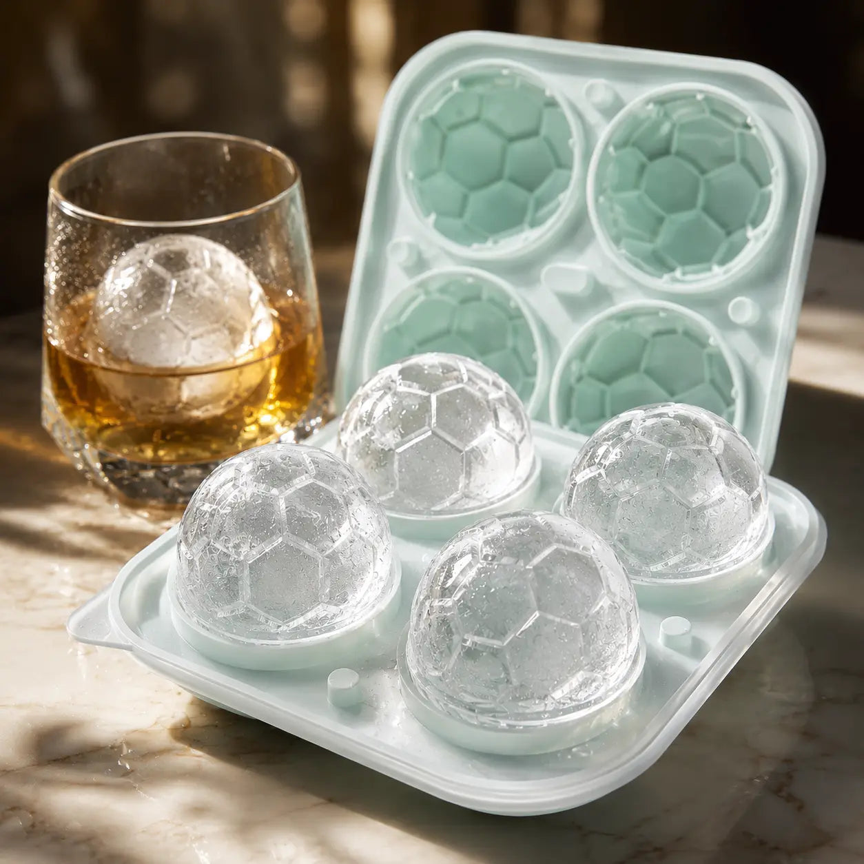 4-Cavity Green Silicone Soccer Ice Ball Mold