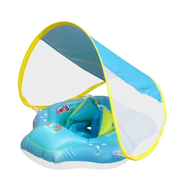 【Summervibes】Inflatable Swim Ring with Canopy, Kiddie Inflatable PVC Swim Ring with Sunshade, Water Play Sun Protection Lifebuoy, Beginner Swimming Inflatable Swim Ring, Inflatable Pool Floaters