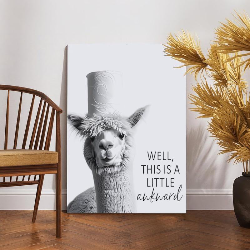 A rural-style poster featuring a picture of a donkey and a cow, an amusing bathroom wall decoration, a black and white bathroom logo decoration, interesting animal head portraits, suitable for bathrooms and bedrooms.