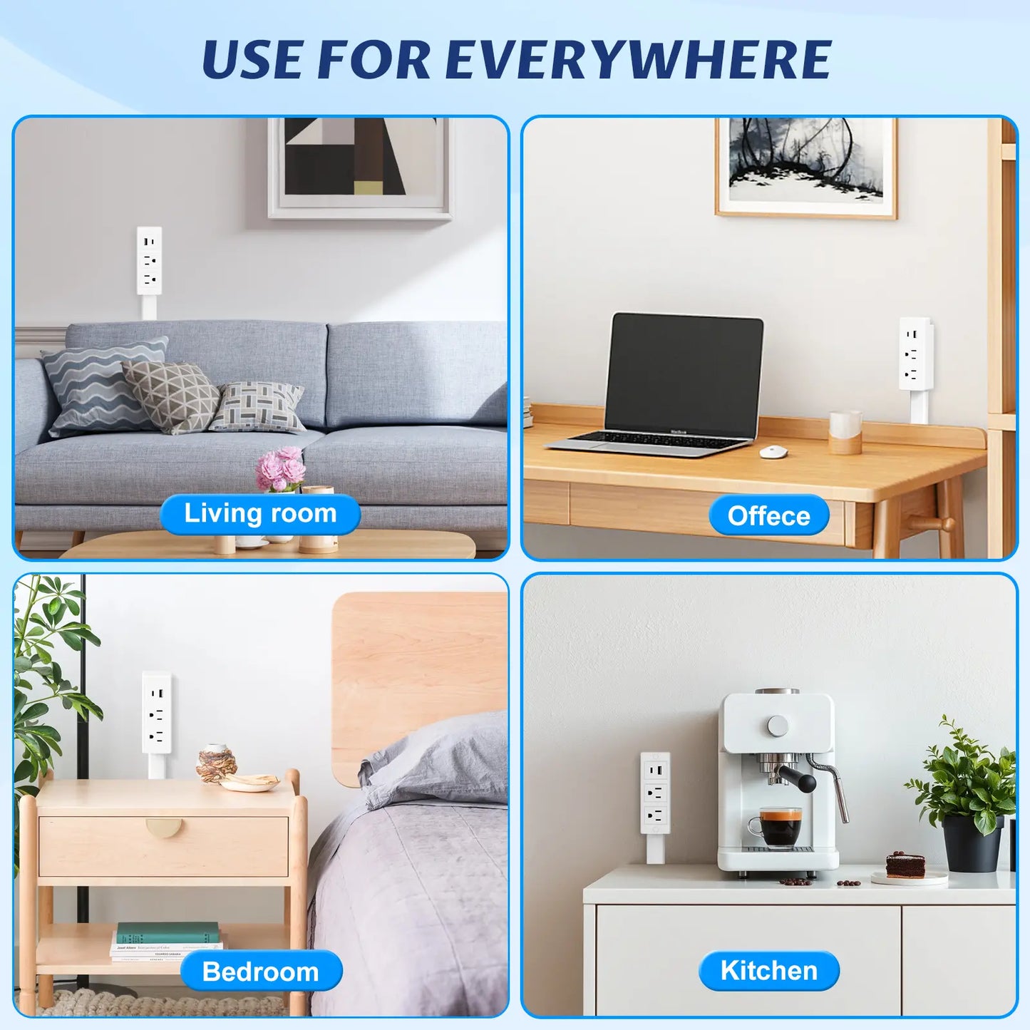 【100% FIRE-SAFE】EAZY Outlet Extender – Prevents Fire Hazards, Extendable 18"-28" Featuring USB-C, USB-A & 2 AC Outlets, 180° Rotating Plug Adapter for Hard-to-Reach Sockets Behind Furniture