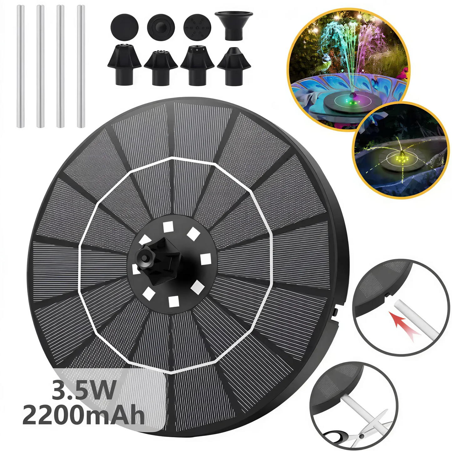 Solar Fountain, Solar Powered Bird Bath Fountain Pump, 1.5W Solar Panel Kit Water Pump, Outdoor Watering Submersible Pump for Pond, Pool, Garden, Fish Tank