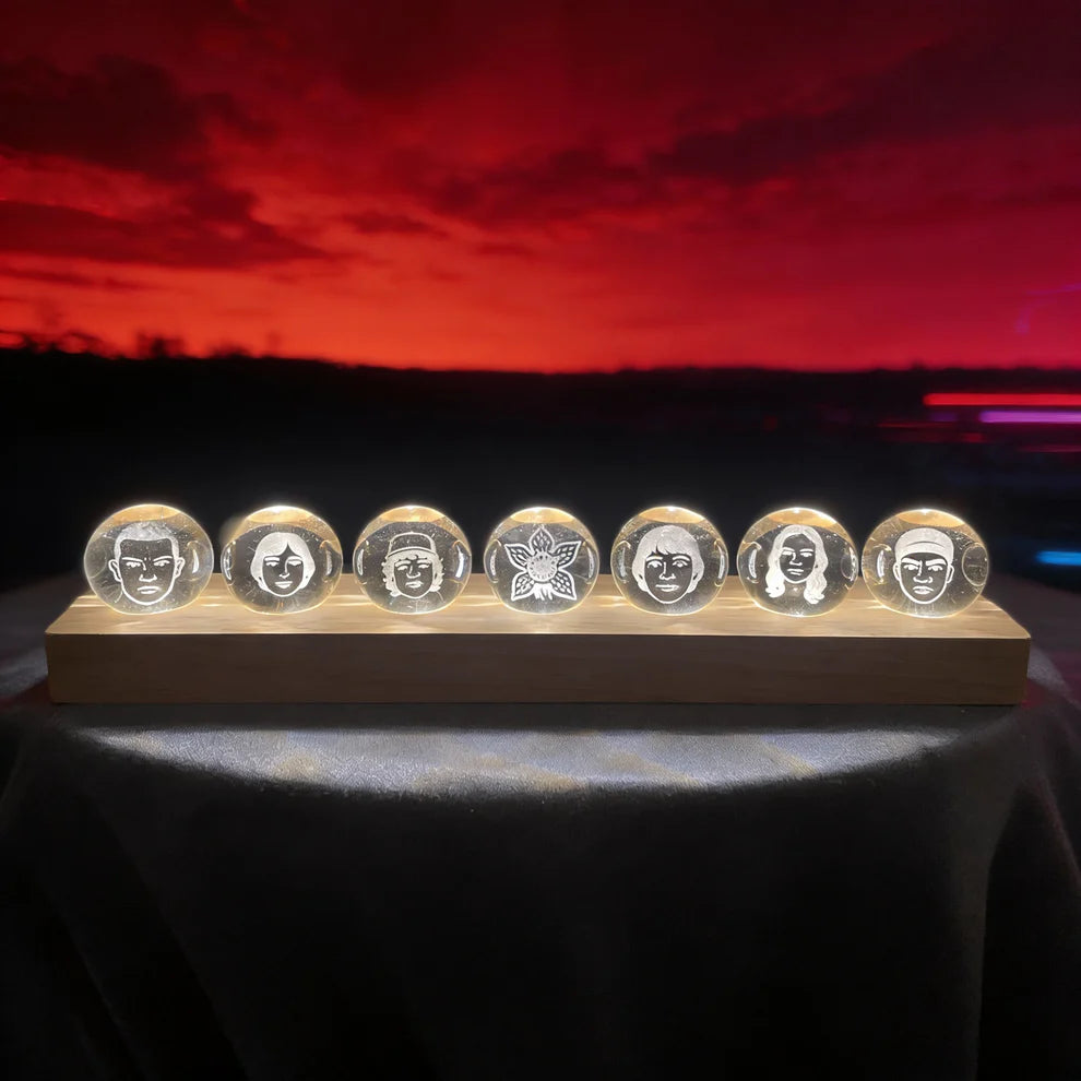 Stranger Things Night Light - 3D Laser Engraved Crystal Ball Set with LED Wood Base, Upside Down Inspired Desktop Decor, Premium Sci-Fi Gift for Fans & Collectors