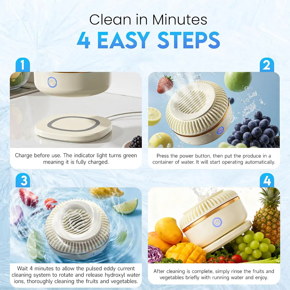 Portable Hydroxyl Ion Fruit & Vegetable Washer – 4-Minute Deep Cleaning Purifier for Produce, Meat & Seafood