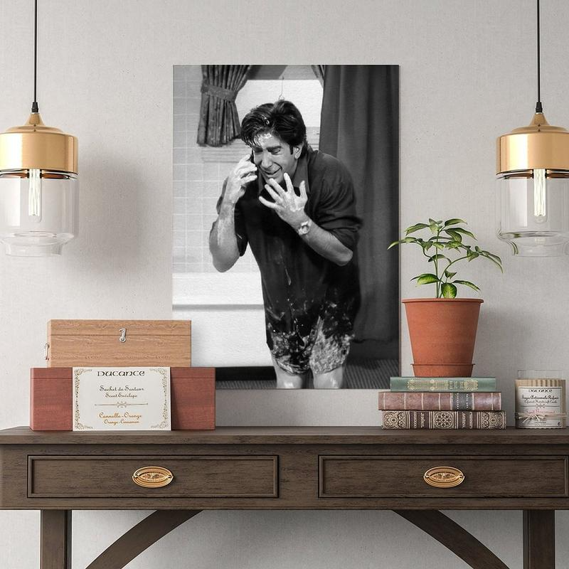 Funny Bathroom Wall Art Friends TV Show Comedy Print for Restroom Decor, Ross Geller Humorous Black White Wall Art Men Toilet Room
