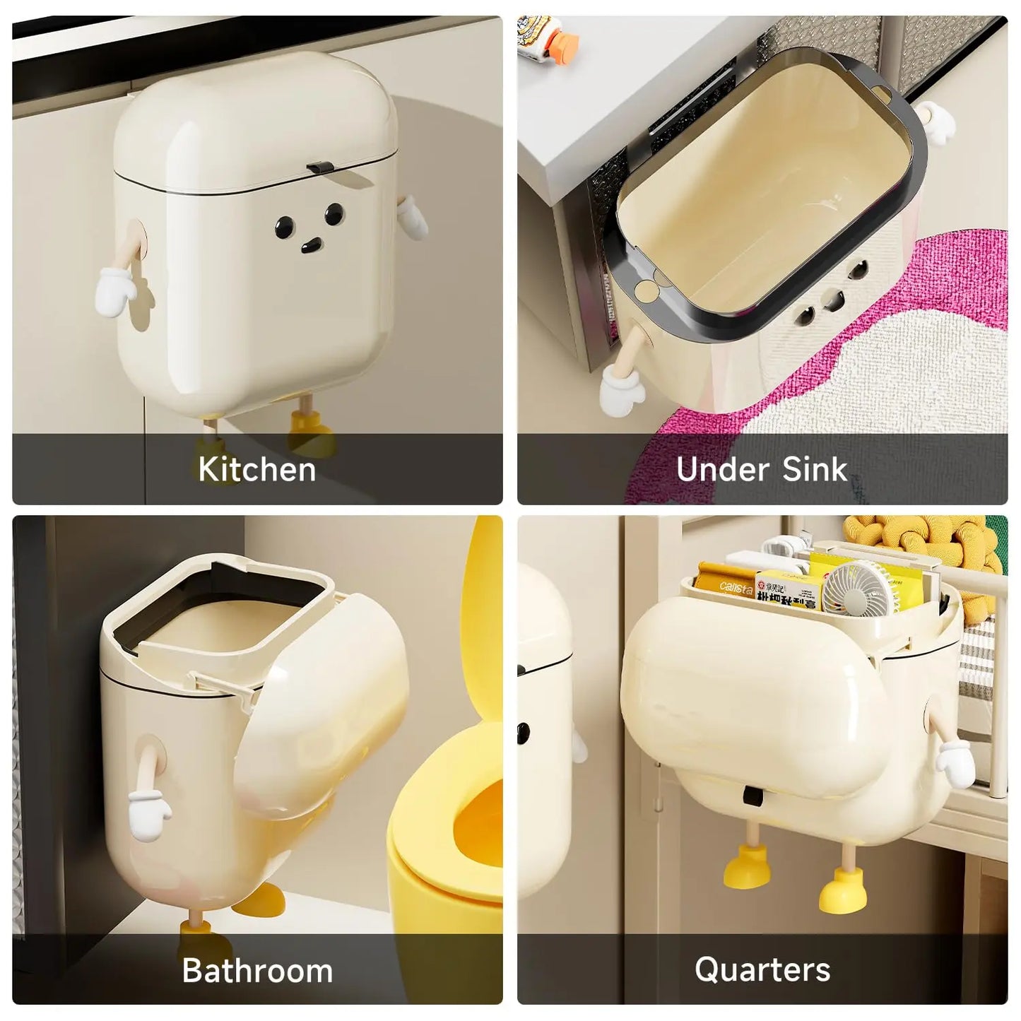 UFORU 12L Wall Mounted Trash Can with Lid, Hanging Leakproof Waste Bin for Kitchen, Bathroom, Bedroom, Office, Laundry Room & RV