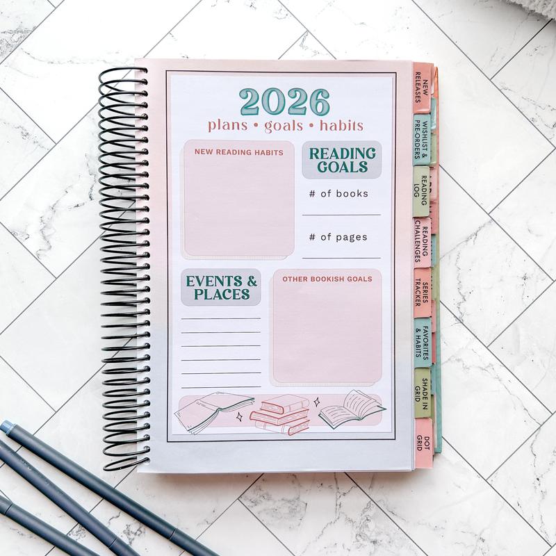 2026 Reading Tracker - book journal, hard cover, spiral bound