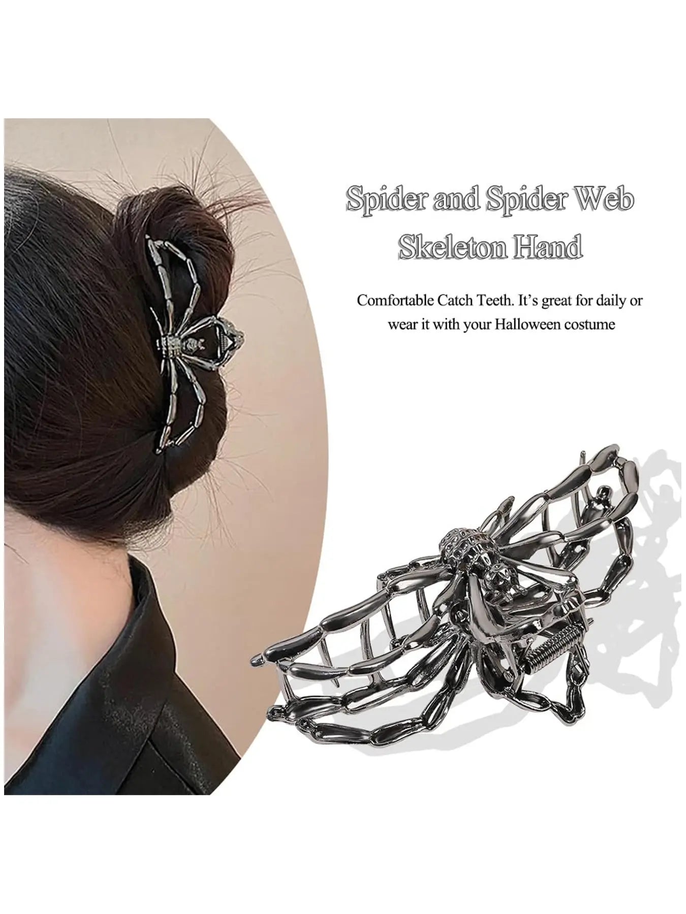 Halloween Hair Claw Clips Set, 3 Pcs Spooky Spider & Skeleton Design Hair Accessories