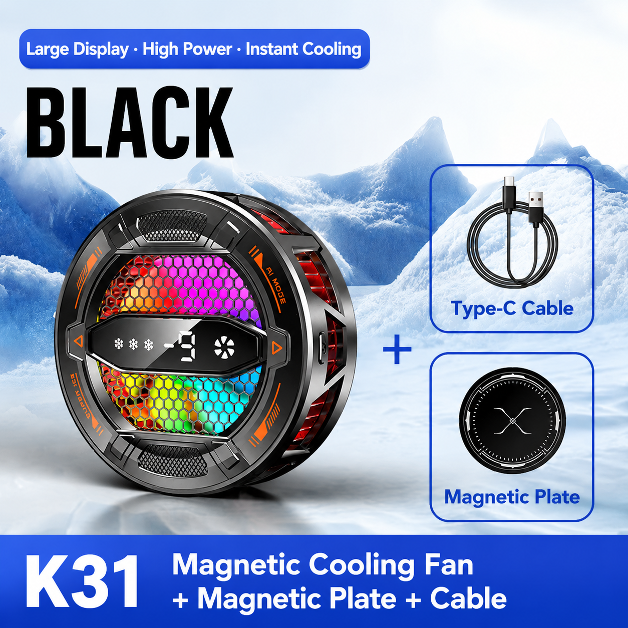 Gaming Phone Cooler – Semiconductor Cooling Fan with LED Display for iPhone & Android