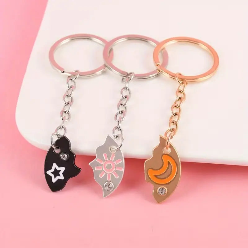 Sun Moon Star Magnetic 3-Piece Matching Keychain Set - Friendship Puzzle Pendant Gift for Besties & Mother's Day