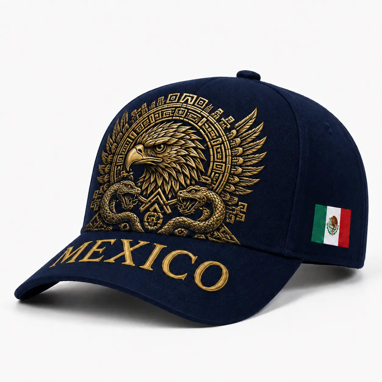 Mexico Embroidered Snapback Cap – Golden Aztec Eagle Adjustable Sports Hat