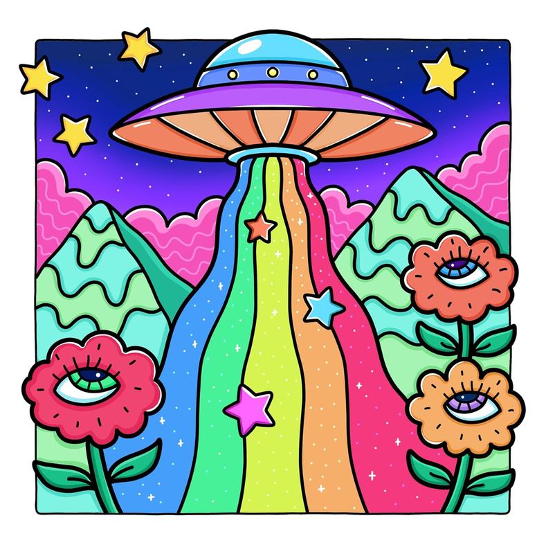 Trippy & Groovy: Coloring Book for Adults Featuring Mushrooms, Aliens, Magic Worlds and Illusions for Relaxation
