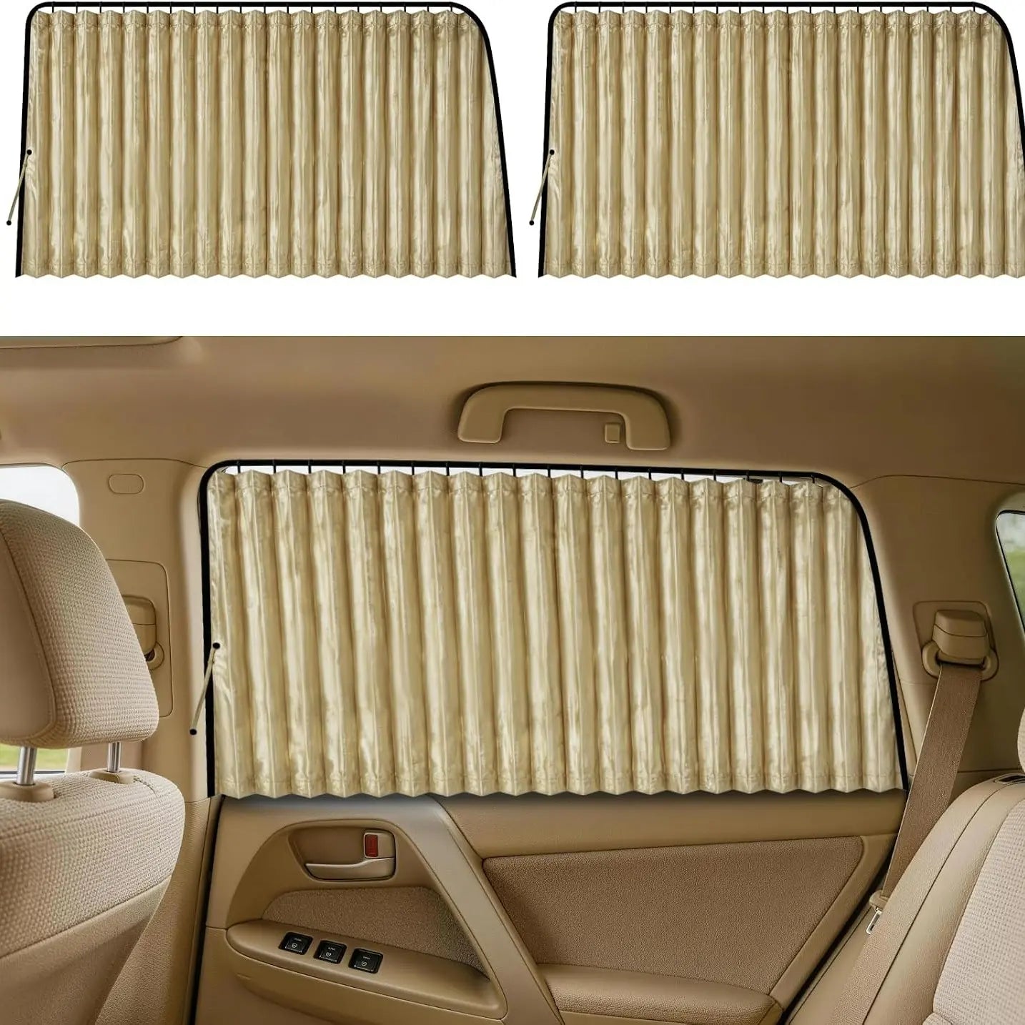 4-Piece Beige Magnetic Car Side Window Sun Shades – UV Protection & Privacy Curtains