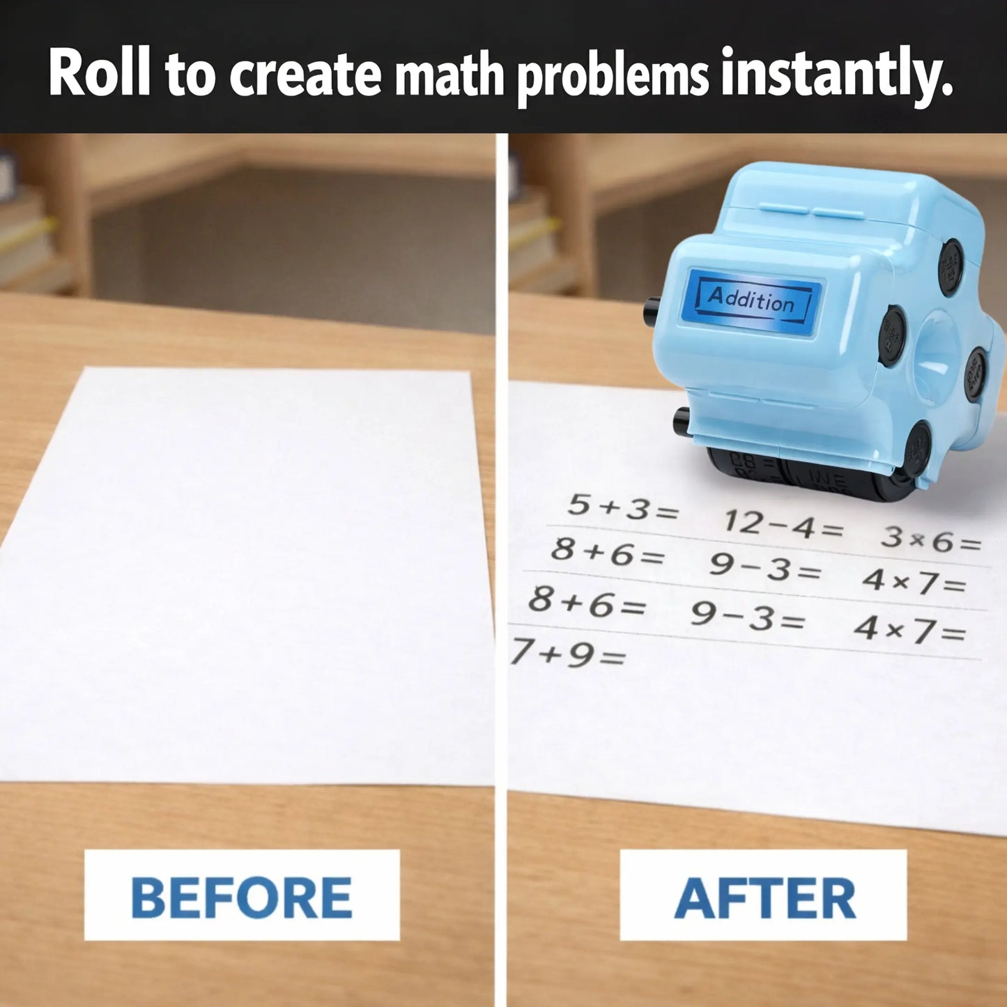 Math Teacher 4 in 1 Math Roller Stamp, Addition Subtraction Multiplication Practice Tool, Math Stamp Roller for Kids Ages 5-9 Classroom Home Use, Math Gift for Kids | GoldenEgg