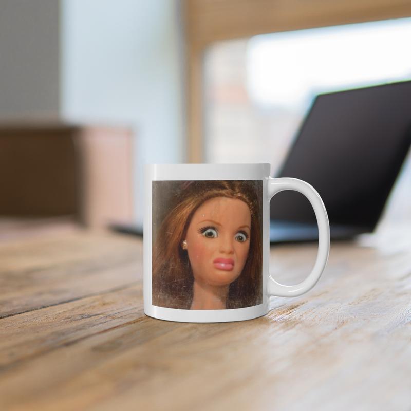 Funny Disgusted Barbie Face Mug – Hilarious Coffee Cup Gift for Mom, Dad, Coworker or Friend