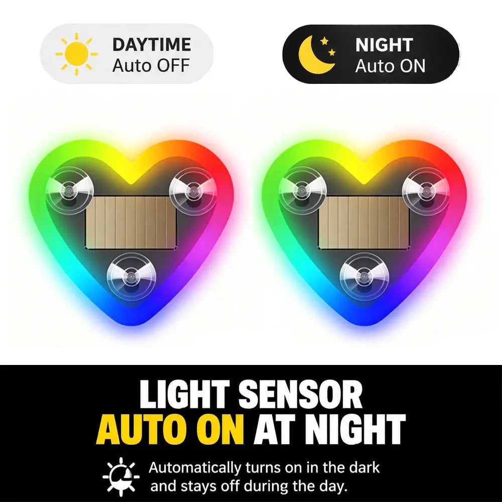 Solar-Powered Heart Neon Light – Multi-Mode Dynamic Car Interior Decor Accessory