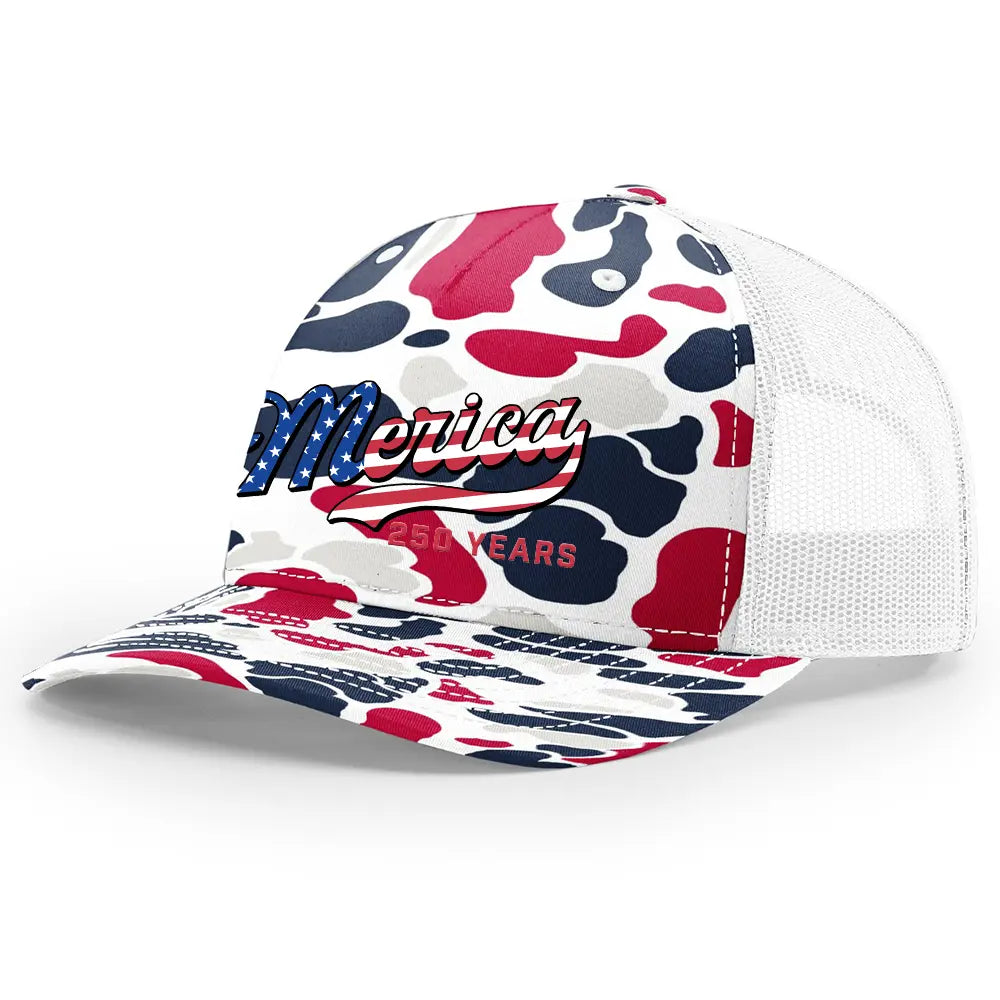 USA 250th Anniversary Patriotic Embroidered Mesh Trucker Hat