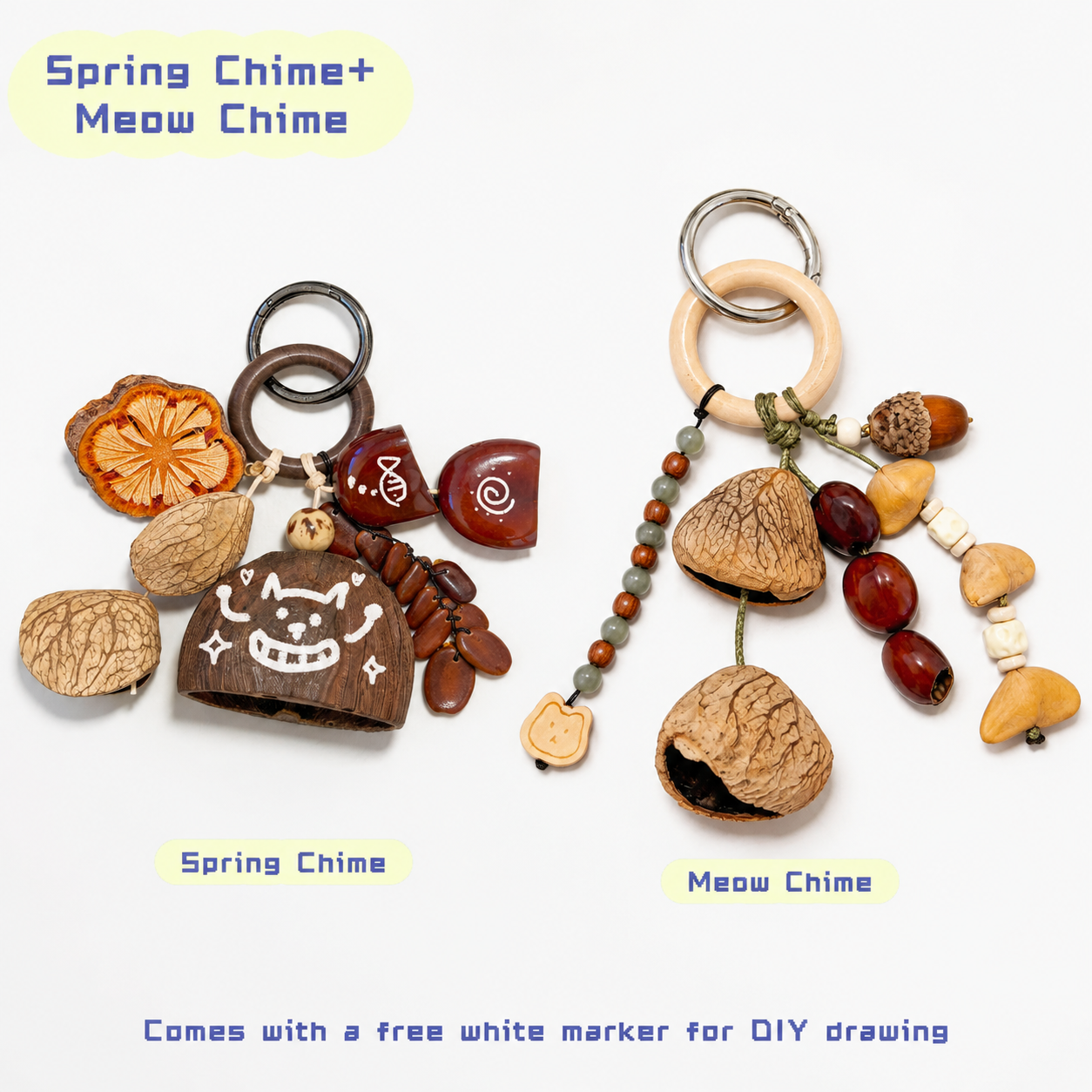 Natural Wood Bag Charm, Handmade DIY Fruit Wood Pendant Accessory