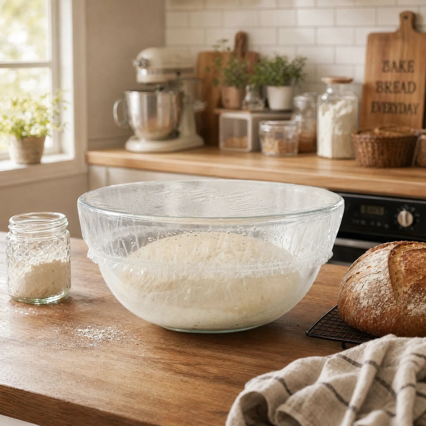 100-Pack Elastic Plastic Food Covers for Sourdough Proofing & Freshness