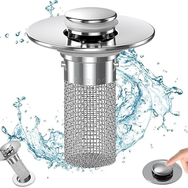 KKC 2/1 pcs Pop-Up Bathroom Sink Drain Strainer, Stainless Steel Hair Catcher Basket with Brass Drain Plug, Universal Fit for US Bathroom Sinks, Bathtubs, Showers & Floor Drains