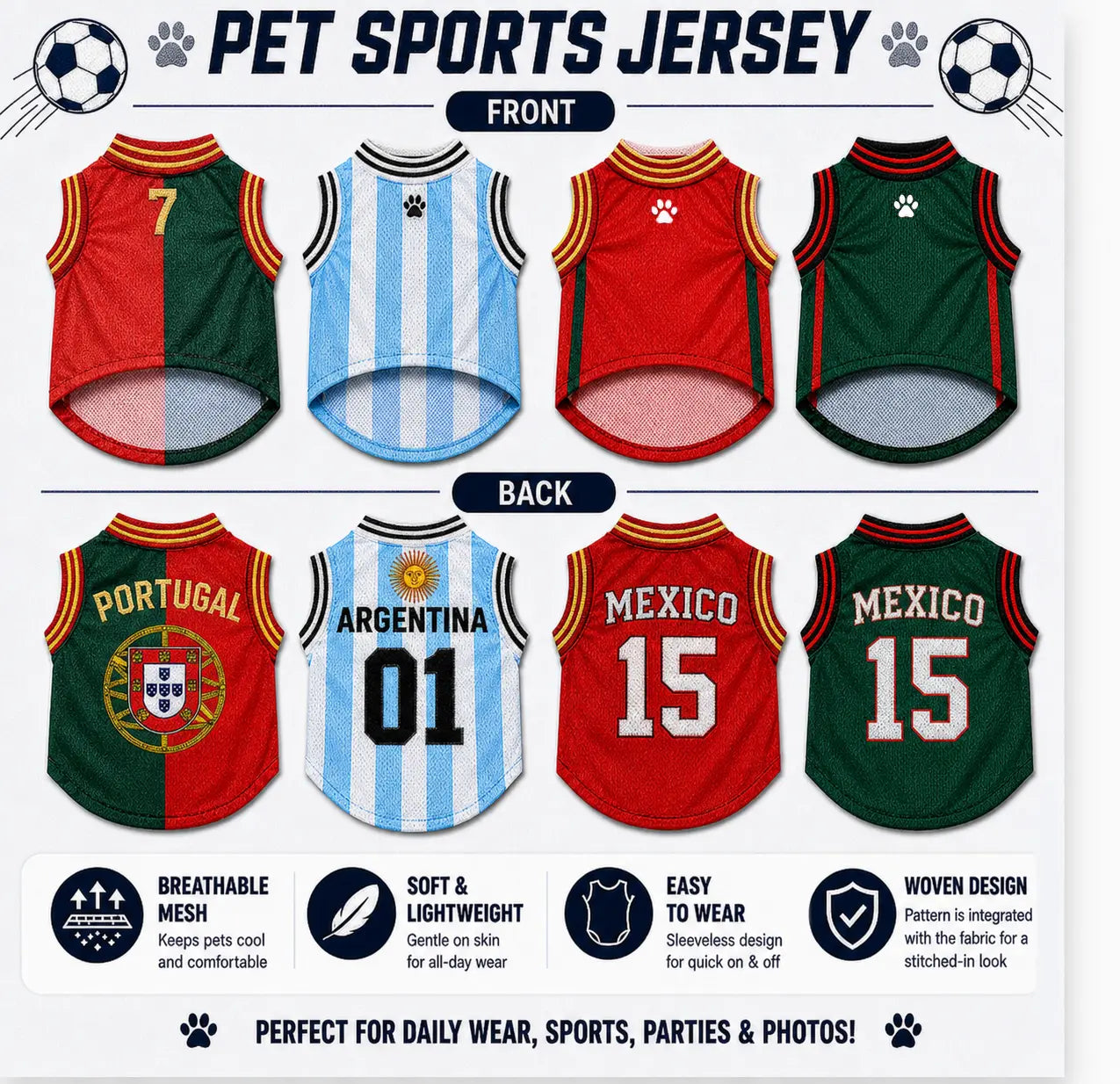 Pet Soccer Jersey Shirt | Lightweight Breathable Mesh Vest for Dogs & Cats