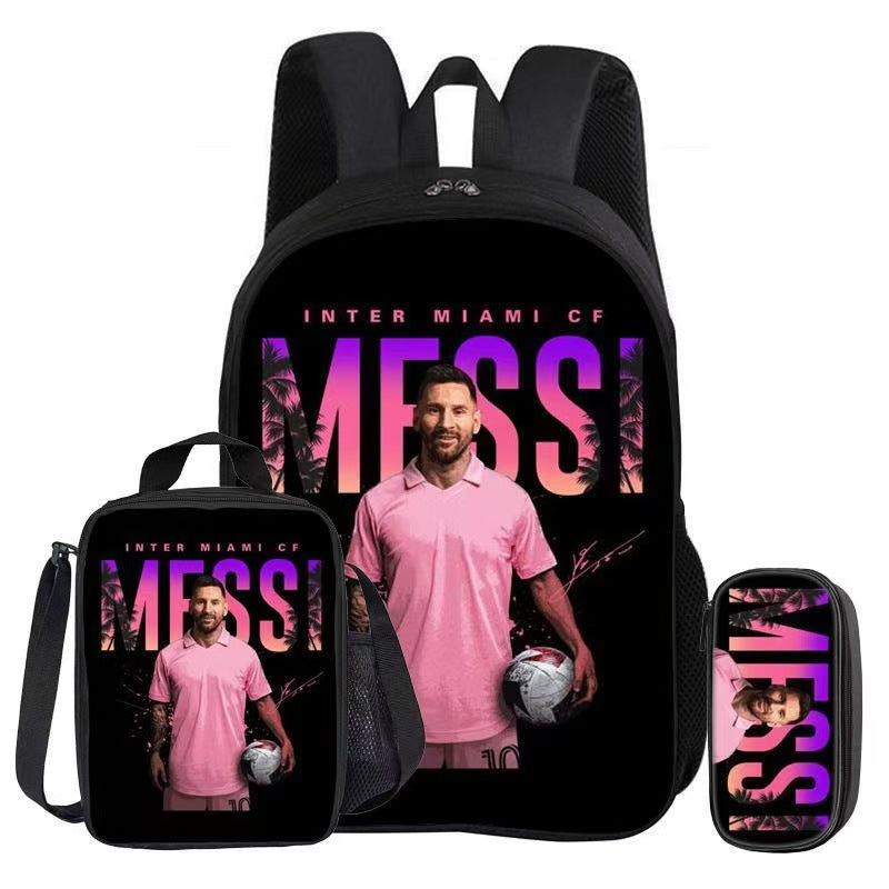 Football Star Print 16-Inch 3-Piece Casual Daypack Set for your little Fans, Includes Single-Layer Backpack, Small Shoulder Bag and Single-Layer Pencil Bag