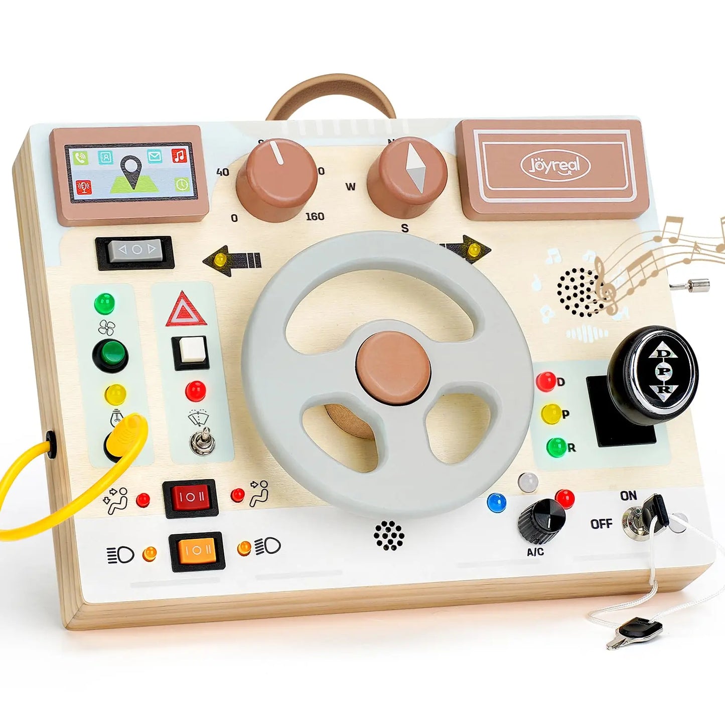 Montessori Wooden Sensory Busy Board with LED Light Switches – Portable Kids Toy