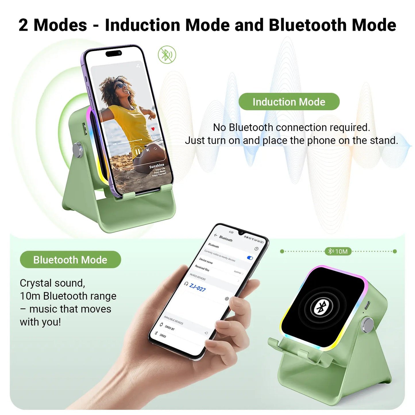 PUTARE 5-in-1 Wireless Induction Audio Speaker Stand, Cellphone Tablet Holder with 3500mAh Power Bank & Ambient Light, 360° Adjustable Desk Organizer, Father's Day Gifts