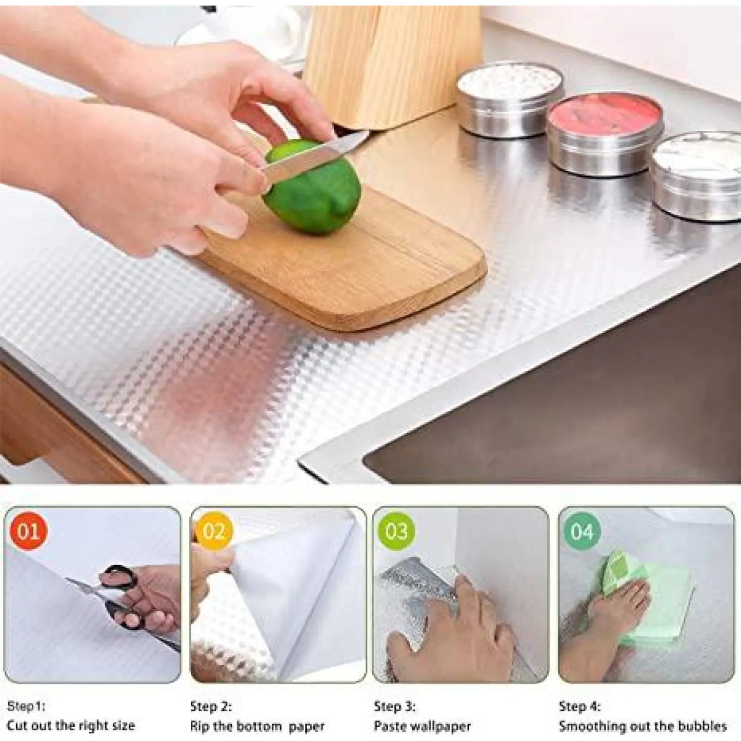 Self-Adhesive Kitchen Wallpaper | 15.7"x118" Oil-Proof Aluminum Foil Contact Paper (Silver Cube)