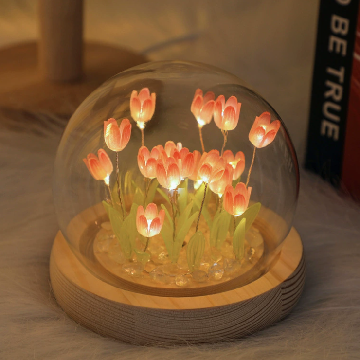 DIY Tulip Flower Lamp Kit – Handmade LED Night Light Dome, Creative Craft Project & Cozy Room Decor