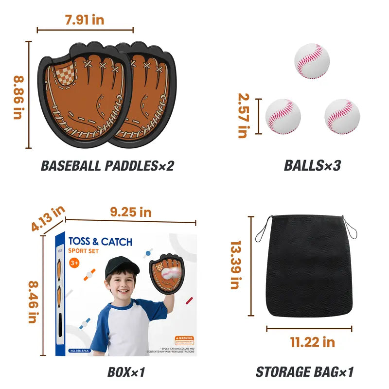 Velcro Ball and Catch Ball Set, Outdoor Games for Kids, Baseball & Football Glove, Beach Yard Camping Toys (2 Paddles & 3 Balls) Family Backyard Games Summervibes