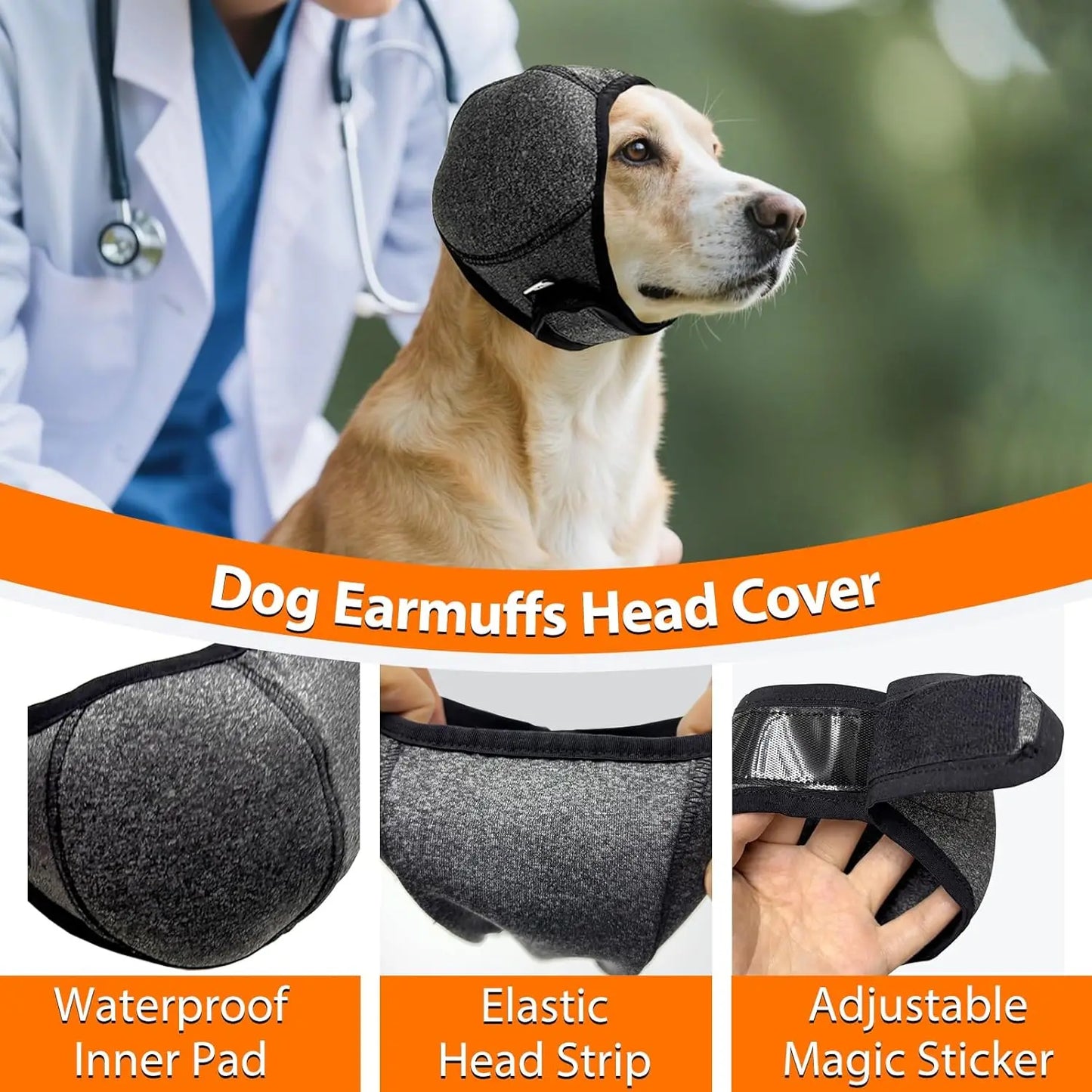Dog Calming Hoodie & Waterproof Ear Wraps – Anxiety Relief Noise Cancelling Muffs for Bathing & Fireworks