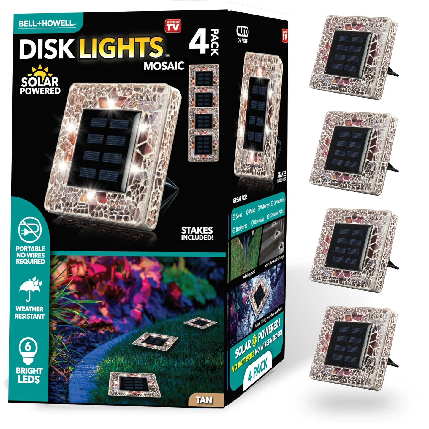 Solar Outdoor Mosaic Disk Lights, Waterproof Decorative Pathway LED Light, Auto On/Off