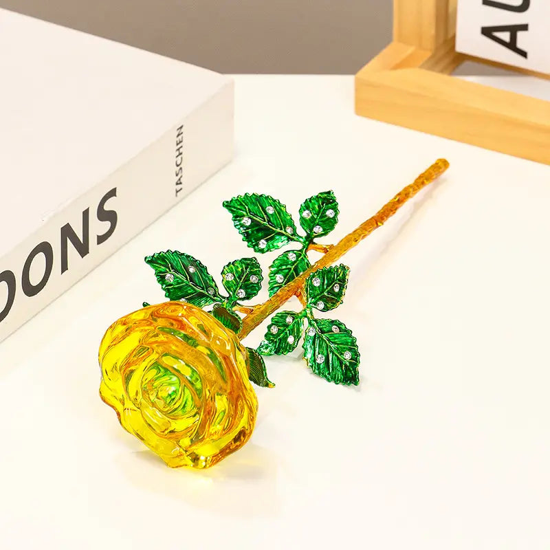 Elegant Glass Crystal Rose, Perfect for Valentine's Day, Mother's Day, Weddings, Decorative Desktop Display, Eternal Flowers, Realistic Faux Flowers, Christmas Gift