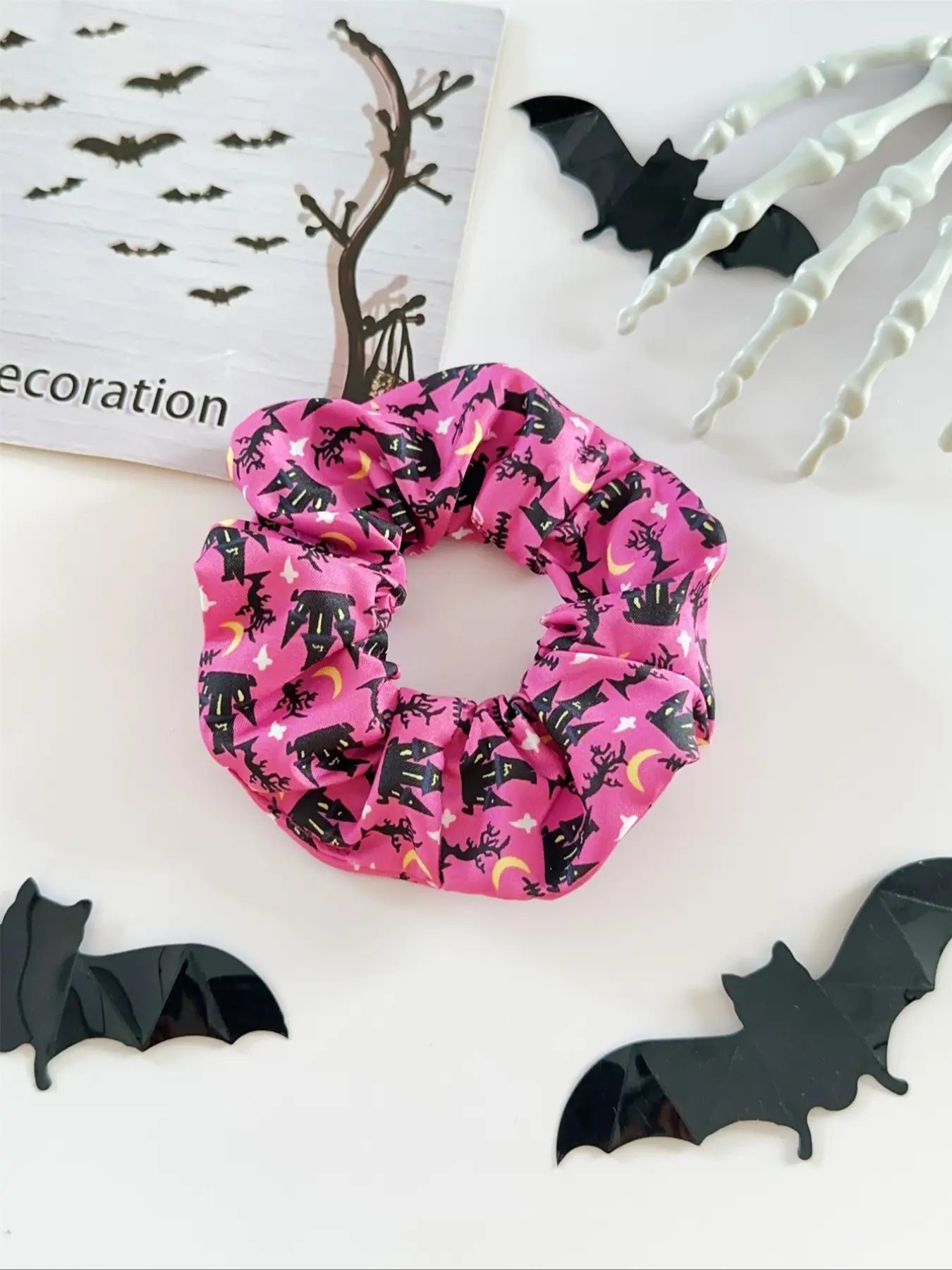 Halloween Scrunchies Set, 6PCS Gothic Pumpkin Hair Ties, Spooky Cute Elastic Hair Accessories
