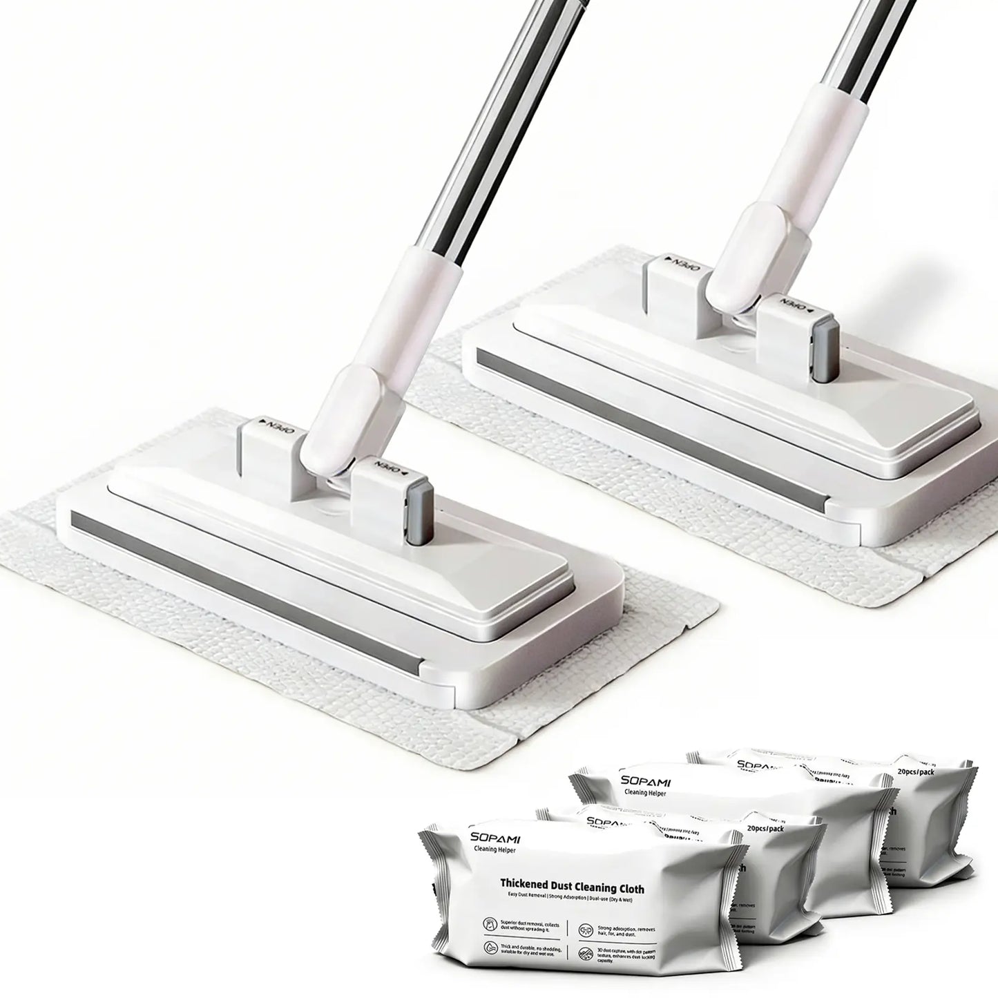 SOPAMI Disposable Mop, Hands-Free Floor Mop with Clamp, Dry Wet Use Dust Mop for Hardwood & Tile