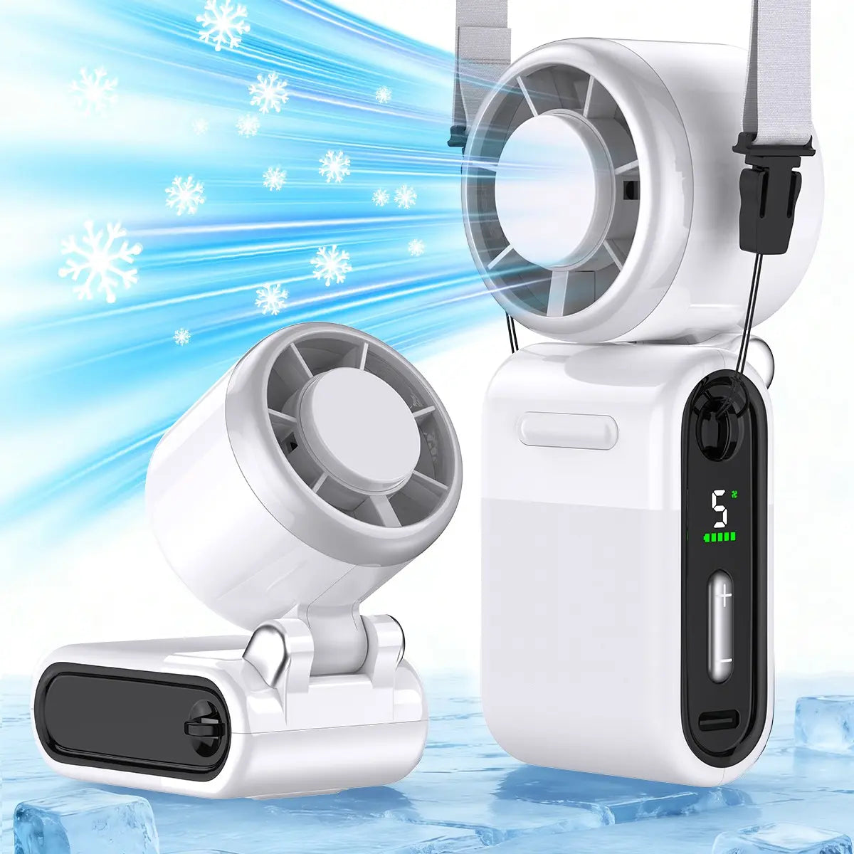 Mini Portable Handheld Turbo Fan | 4000mAh USB Rechargeable 5-Speed Strong Airflow with Adjustable Lanyard